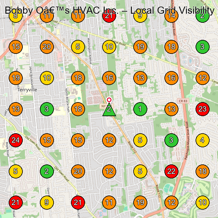 Bobby O's HVAC Inc. Hvac Contractor GeoGrid ranking map for Port Jefferson Station NY